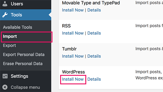 Instalar El Importador De Wordpress
