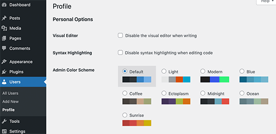 Paletas De Colores De Administrador En Wordpress