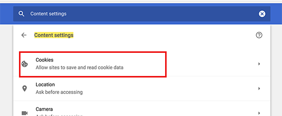 Sección De Cookies En La Configuración De Chrome