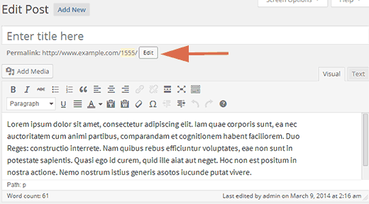 Edite la babosa de la publicación en WordPress