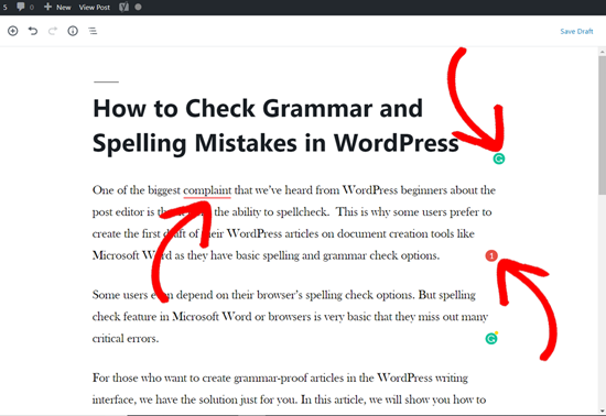 Sugerencias Gramaticales En Una Publicación De Wordpress