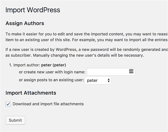 Configuración De Importación De Wordpress