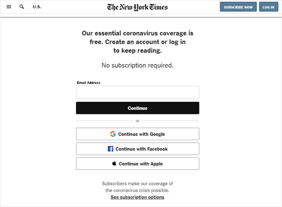 New York Times Solicita Una Dirección De Correo Electrónico, Pero No Paga