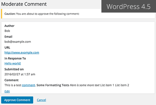 Nueva Pantalla De Moderación De Comentarios En Wordpress 4.5