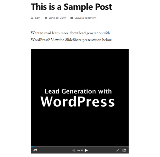 Presentación De Slideshare Agregada En Wordpress - Vista Previa
