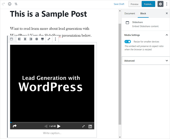 Presentación De Slideshare Agregada En El Editor De Wordpress