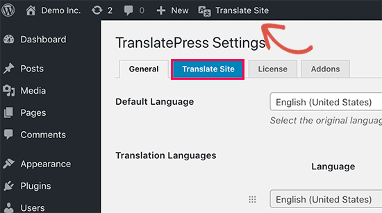 Botón Traducir Sitio