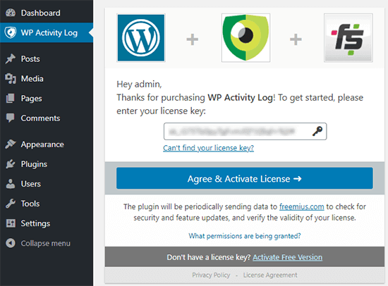 Ingrese Su Clave De Licencia Para Comenzar A Usar El Plugin Wp Activity Log