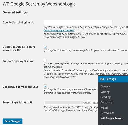 Página De Configuración De Wp Google Search