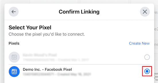 Seleccione Facebook Pixel
