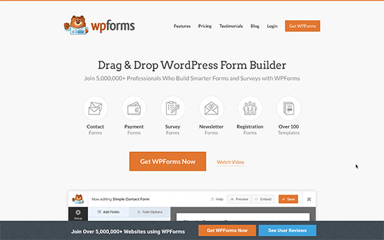 wpforms веб-сайтынын мисалы